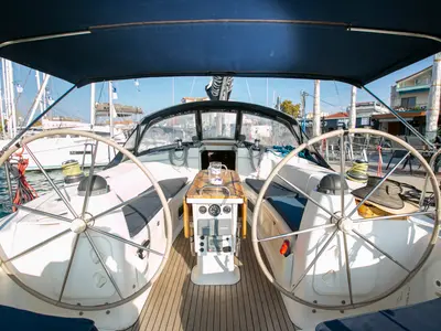 Cockpit of Calypso, a Bavaria 44 sailboat at Keramoti, Greece