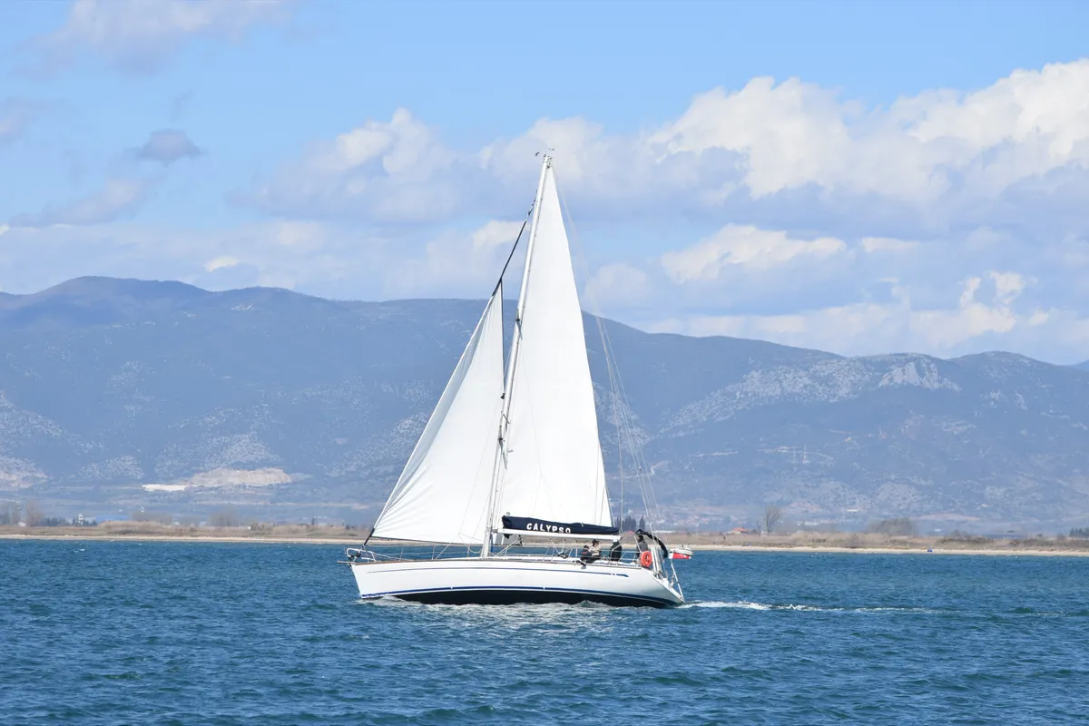 Exterior view of Calypso, a Bavaria 44 sailboat at Keramoti, Greece