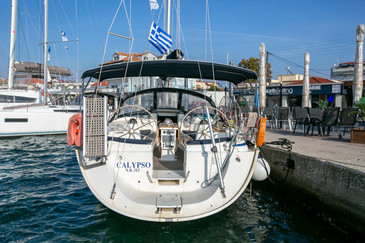 Exterior view of Calypso, a Bavaria 44 sailboat at Keramoti, Greece