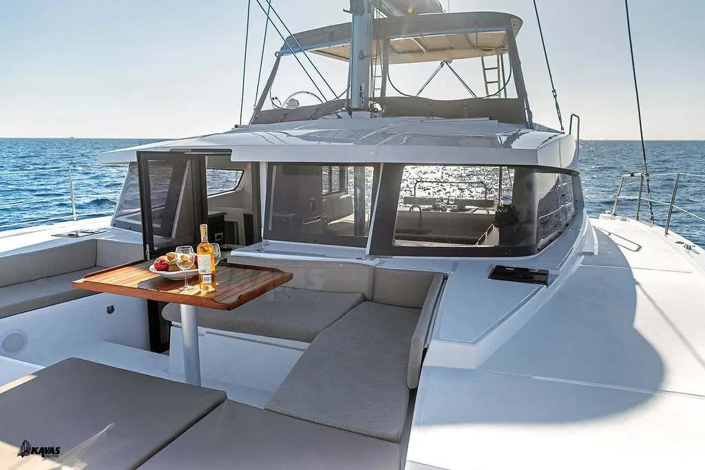 Deck of Kos 42.7, a Bali 4.2 catamaran at Municipal Unit of Lefkada, Greece