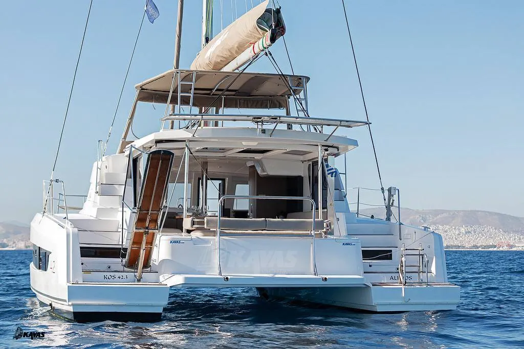 Exterior view of Kos 42.7, a Bali 4.2 catamaran at Municipal Unit of Lefkada, Greece