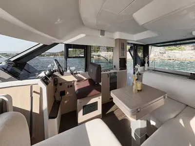 Cockpit of Mr. 77, a Prestige F4.3 motor yacht at Grad Kaštela, Croatia