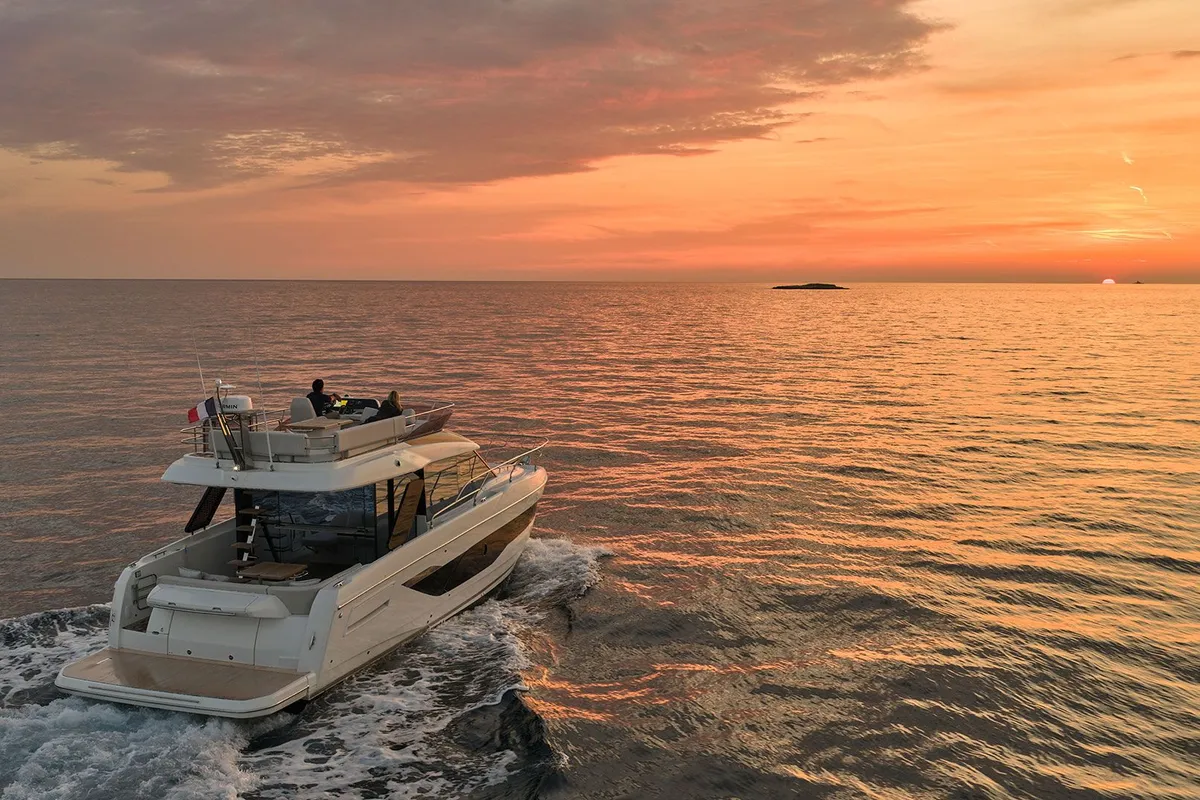 Exterior view of Mr. 77, a Prestige F4.3 motor yacht at Grad Kaštela, Croatia