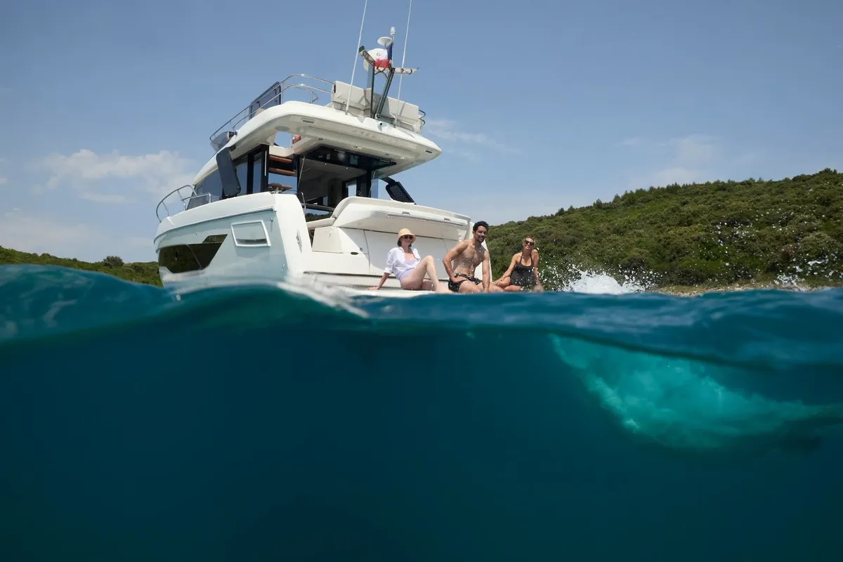 Exterior view of Mr. 77, a Prestige F4.3 motor yacht at Grad Kaštela, Croatia
