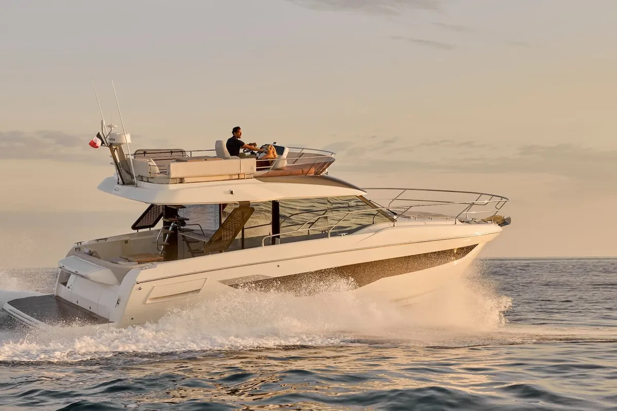 Exterior view of Mr. 77, a Prestige F4.3 motor yacht at Kaštela, Croatia