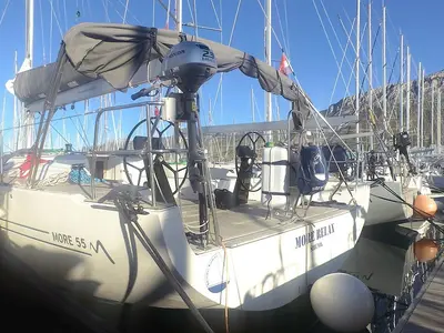 Cockpit of More Relax, a More 55 sailboat at Grad Kaštela, Croatia