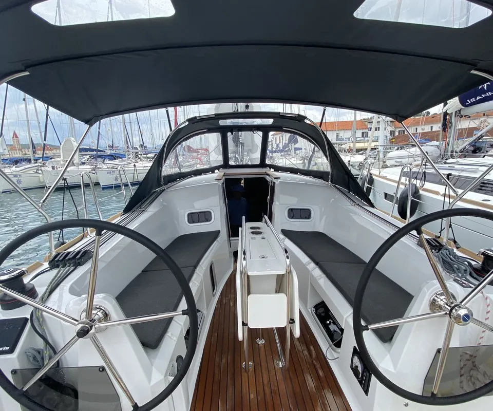 Cockpit of gemelli, a Jeanneau Sun Odyssey 349 sailboat at Trogir, Croatia
