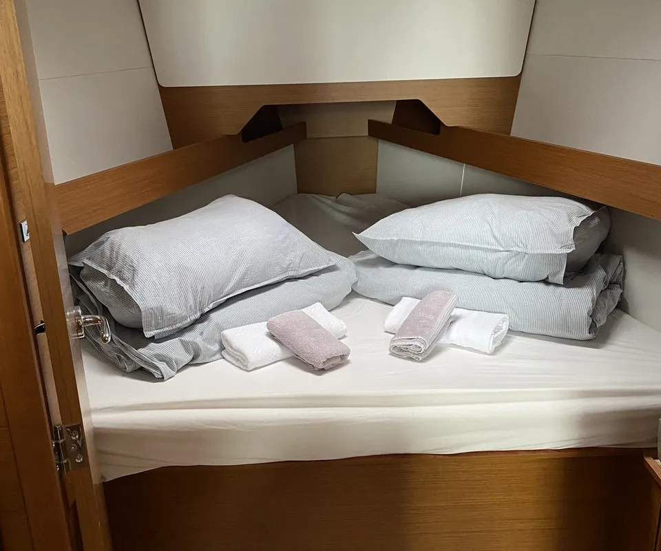 Cabin on gemelli, a Jeanneau Sun Odyssey 349 sailboat at Trogir, Croatia
