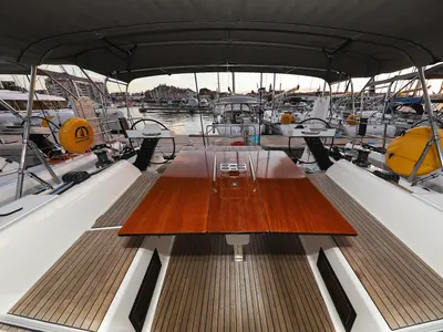 Deck of L'Albatros, a Dufour 470 sailboat at Grad Trogir, Croatia