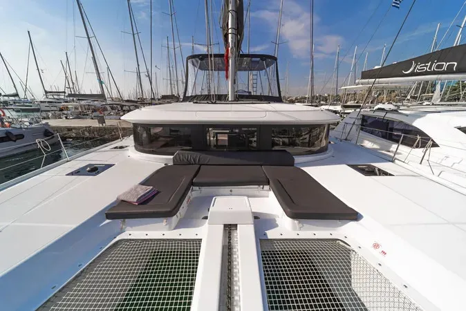 Deck of VA46, a Lagoon 46 catamaran at Athens, Greece