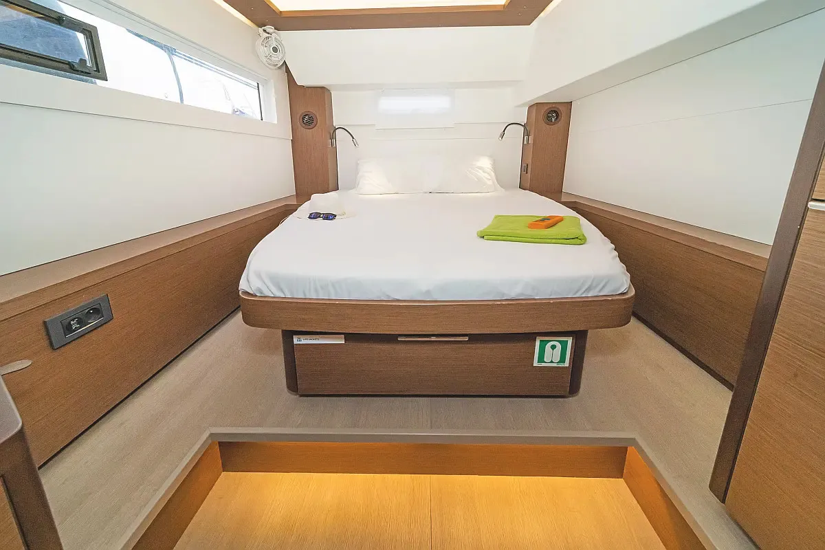 Cabin on VA46, a Lagoon 46 catamaran at Athens, Greece