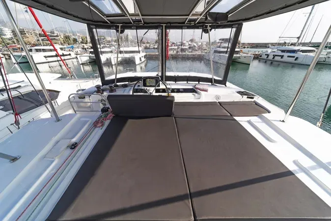Deck of VA46, a Lagoon 46 catamaran at Athens, Greece