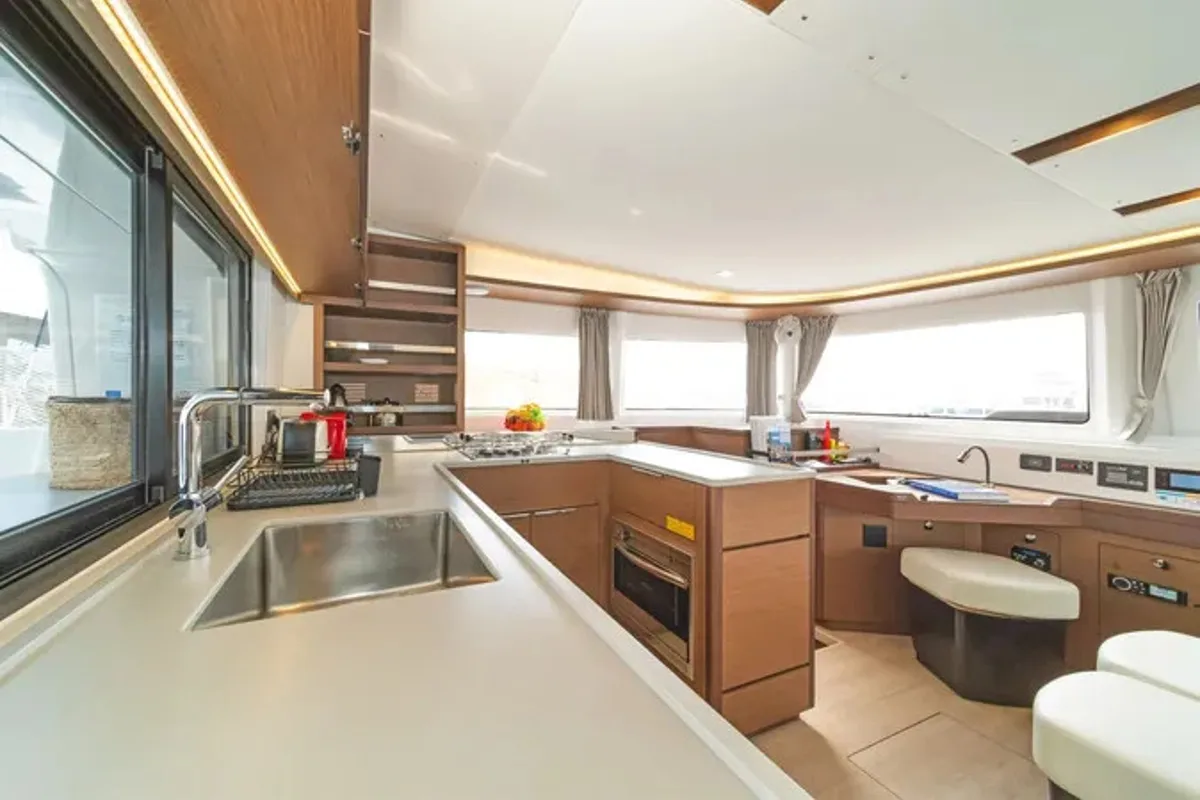 Galley of VA46, a Lagoon 46 catamaran at Athens, Greece