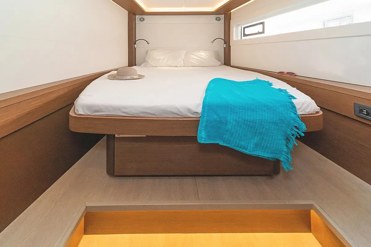 Cabin on VA46, a Lagoon 46 catamaran at Athens, Greece