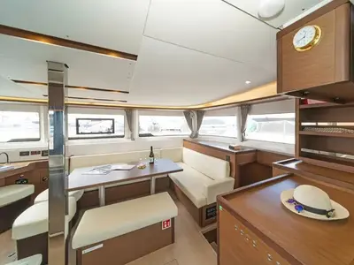 Salon of VA46, a Lagoon 46 catamaran at Athens, Greece