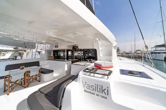 Deck of VA46, a Lagoon 46 catamaran at Athens, Greece