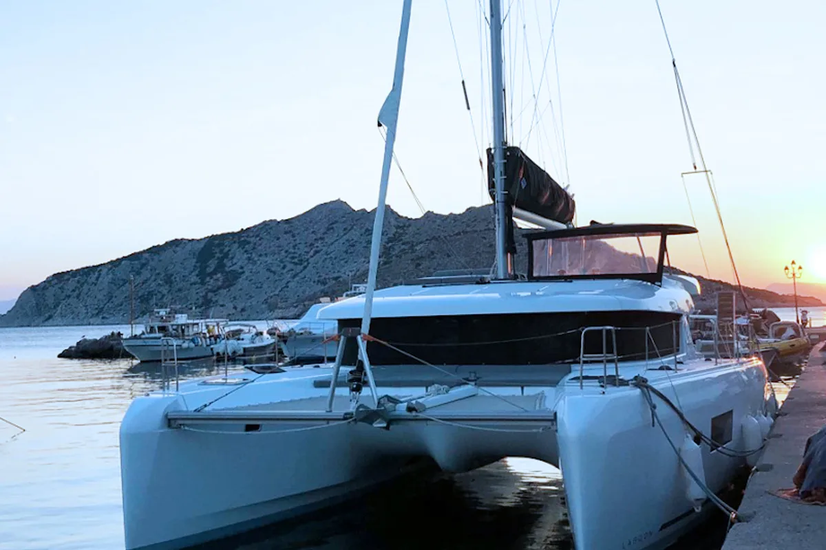 Exterior view of Lagoon 42, a catamaran at Athens, Greece