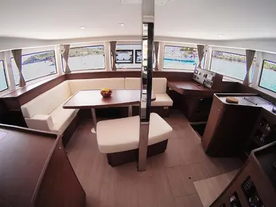 Salon of Lagoon 42, a catamaran at Athens, Greece