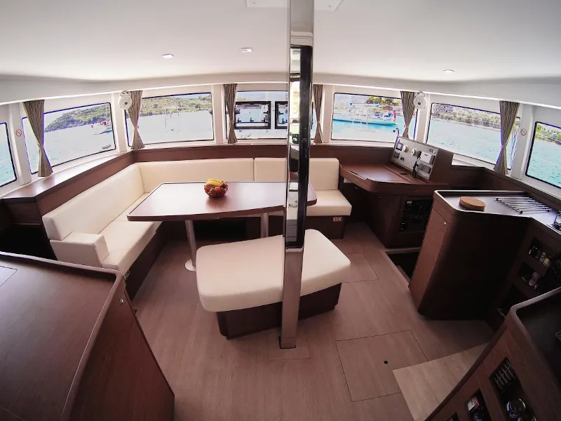 Salon of Lagoon 42, a catamaran at Athens, Greece