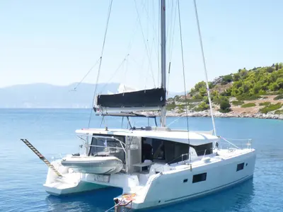 Exterior view of Lagoon 42, a catamaran at Athens, Greece