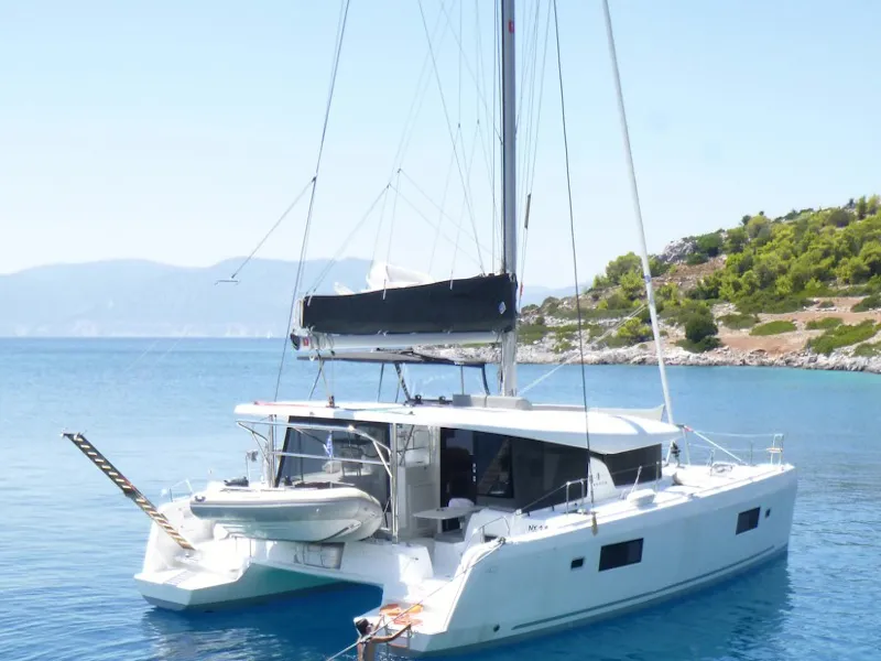 Exterior view of Lagoon 42, a catamaran at Athens, Greece