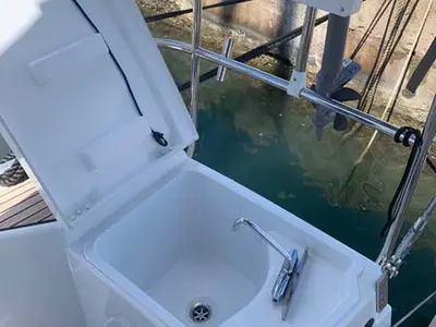Cockpit of Jeanneau Sun Odyssey 440, a sailboat at Trogir, Croatia