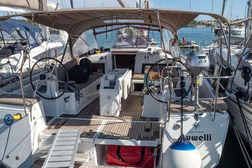 Cockpit of Jeanneau Sun Odyssey 440, a sailboat at Trogir, Croatia