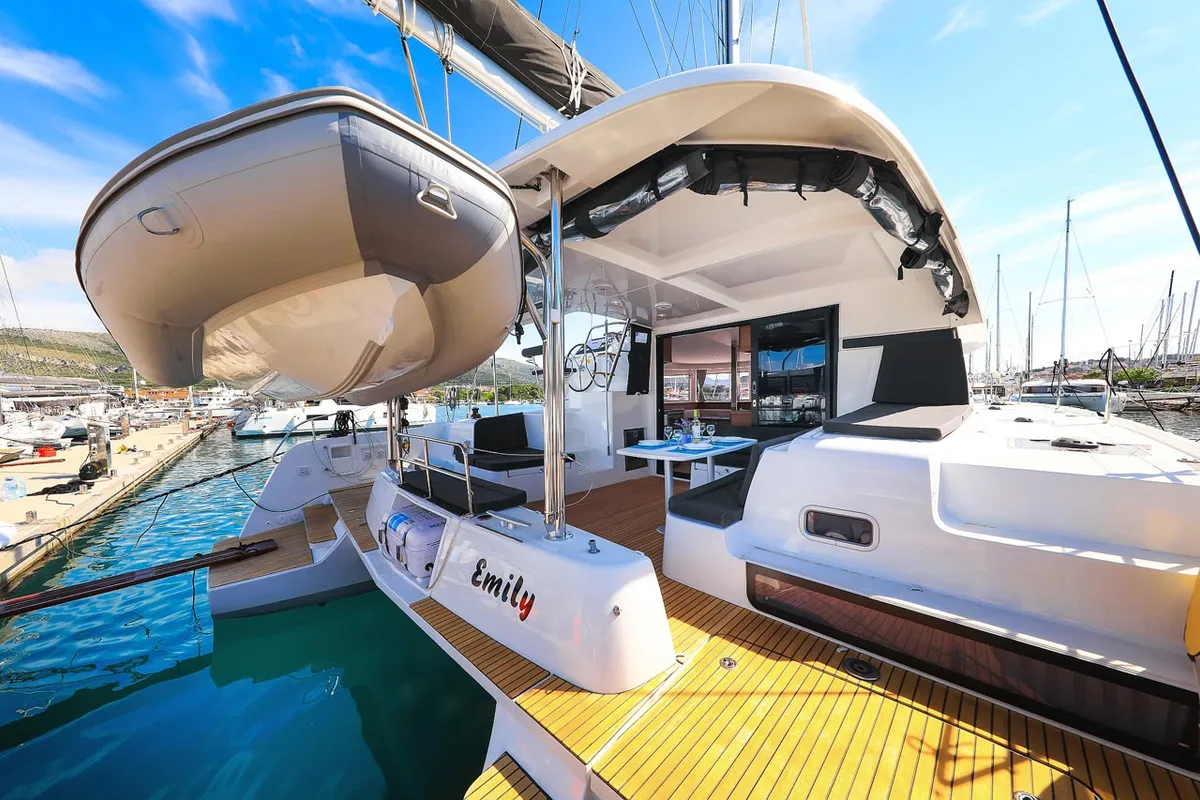 Deck of Emily, a Lagoon 42 catamaran at Grad Trogir, Croatia