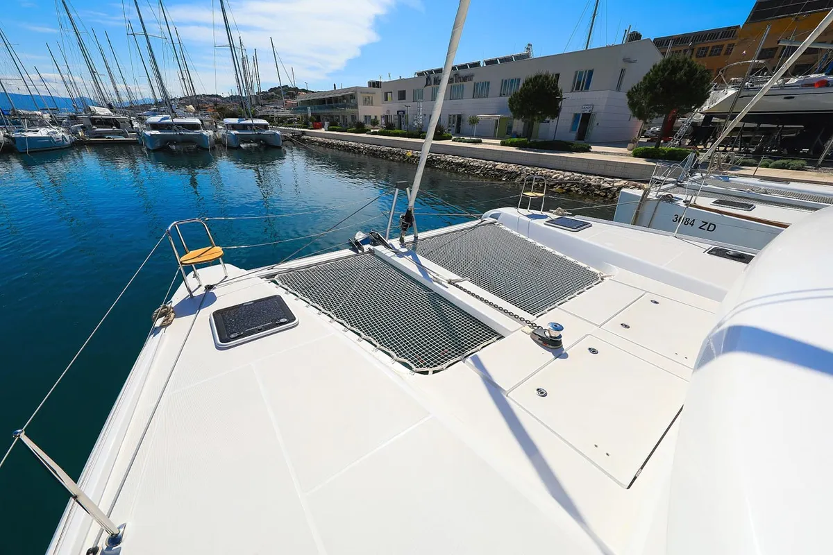 Deck of Emily, a Lagoon 42 catamaran at Grad Trogir, Croatia