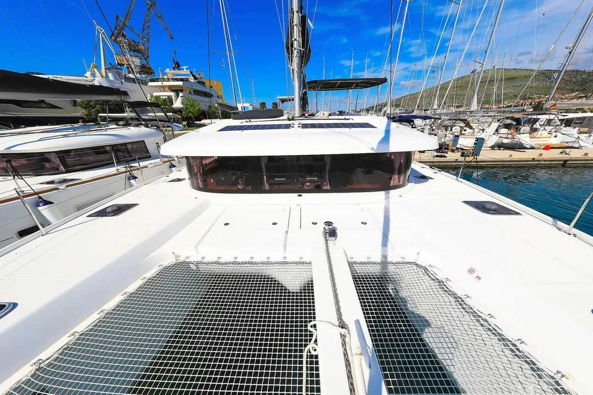 Deck of Emily, a Lagoon 42 catamaran at Grad Trogir, Croatia