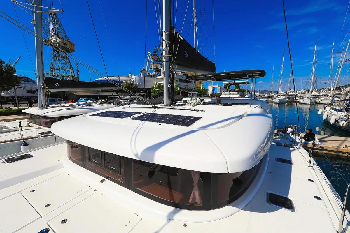 Deck of Emily, a Lagoon 42 catamaran at Grad Trogir, Croatia