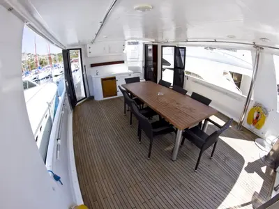 Deck of Viva La Libertad , a Staryacht 1940 motorboat at Primošten, Croatia
