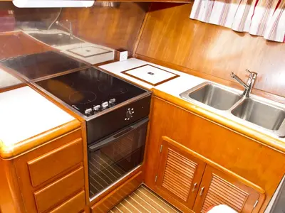 Galley of Viva La Libertad , a Staryacht 1940 motorboat at Primošten, Croatia