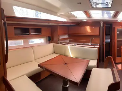 Salon of Magic Planet, a Dufour 56 Exclusive sailboat at Marsala, Italy