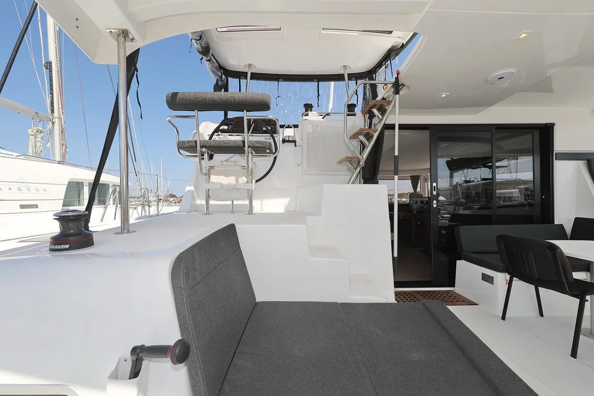 Deck of Lagoon 42, a catamaran at Sukošan, Croatia