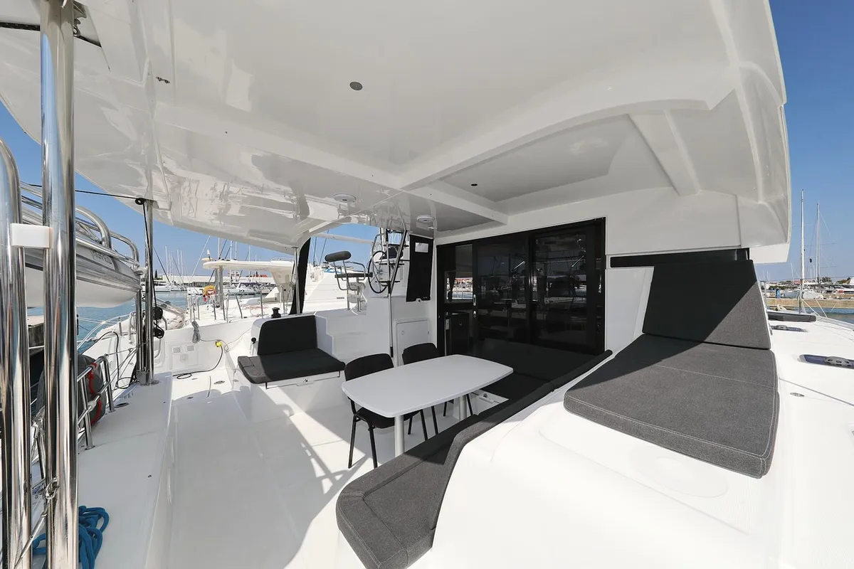 Deck of Lagoon 42, a catamaran at Sukošan, Croatia