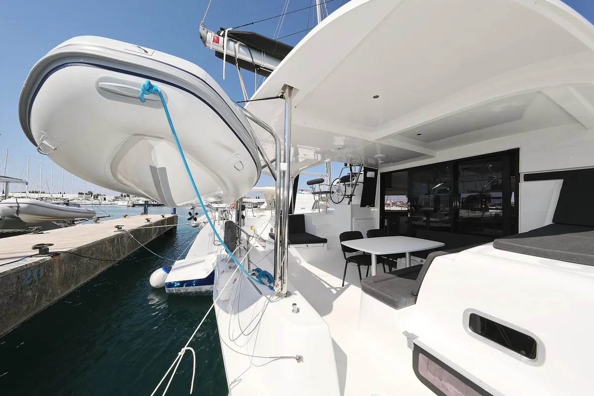 Deck of Lagoon 42, a catamaran at Sukošan, Croatia