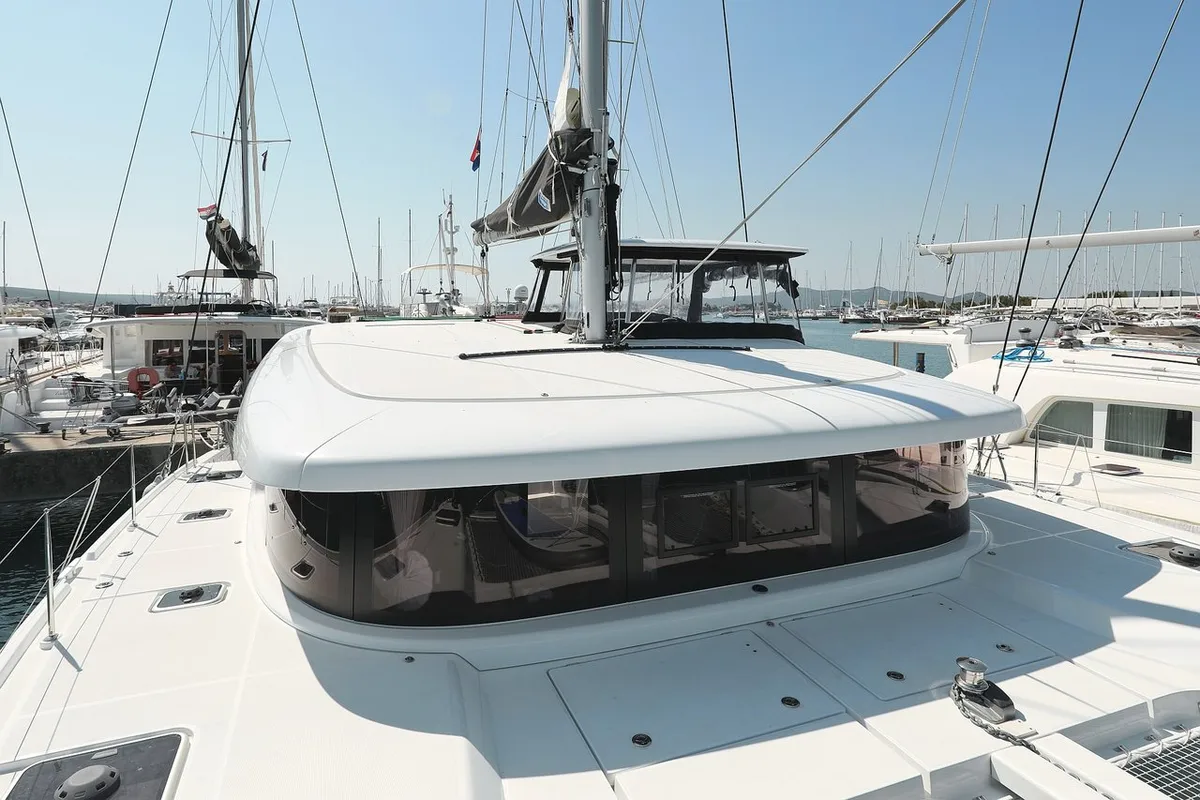 Deck of Lagoon 42, a catamaran at Sukošan, Croatia