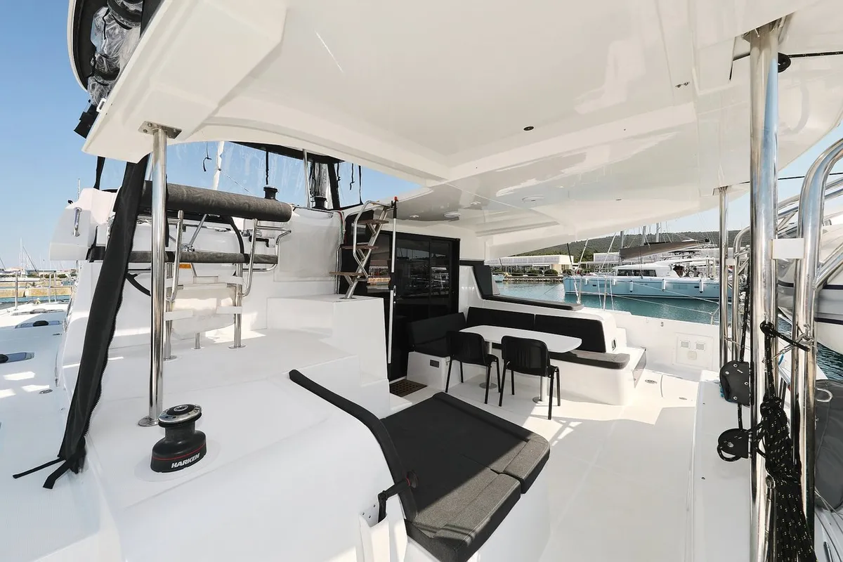 Deck of Lagoon 42, a catamaran at Sukošan, Croatia