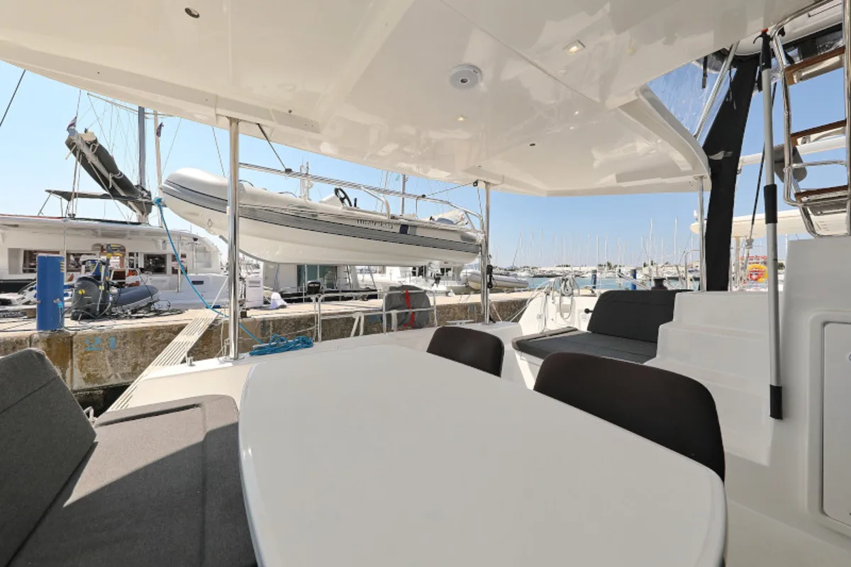 Deck of Lagoon 42, a catamaran at Sukošan, Croatia
