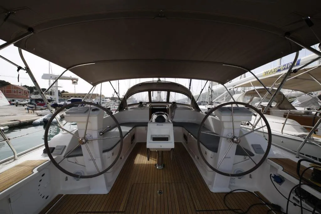 Cockpit of Tequila, a Bavaria Cruiser 46 sailboat at Split, Croatia