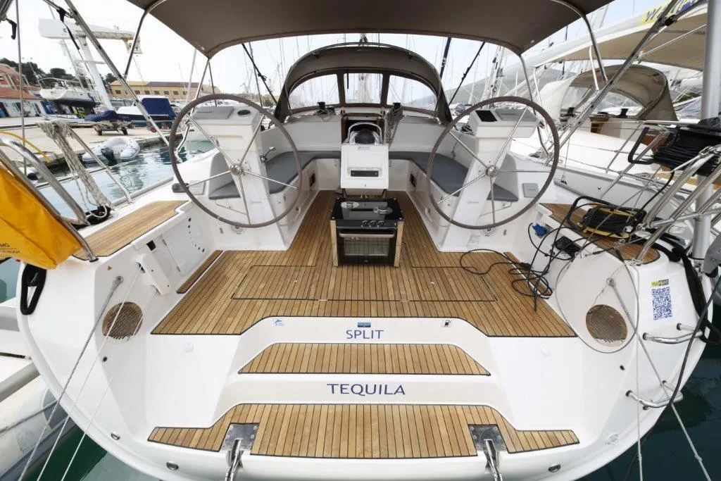 Cockpit of Tequila, a Bavaria Cruiser 46 sailboat at Split, Croatia