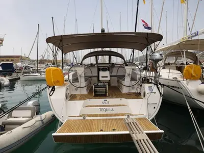 Cockpit of Tequila, a Bavaria Cruiser 46 sailboat at Split, Croatia