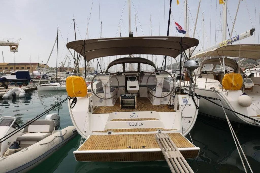 Cockpit of Tequila, a Bavaria Cruiser 46 sailboat at Split, Croatia