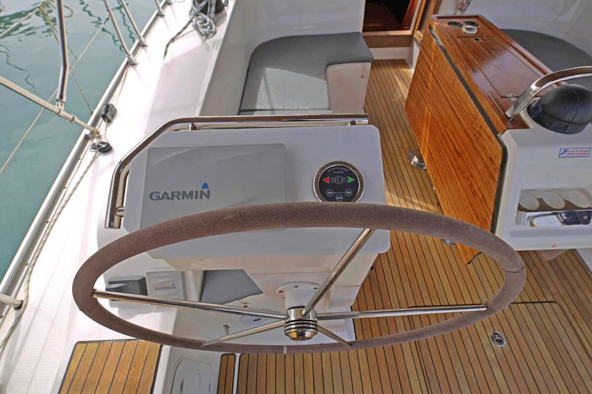 Cockpit of Tequila, a Bavaria Cruiser 46 sailboat at Split, Croatia