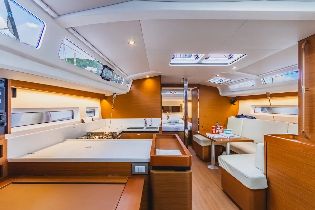 Salon of Rhythm & Blues, a Jeanneau Sun Odyssey 440 sailboat at Road Town, British Virgin Islands