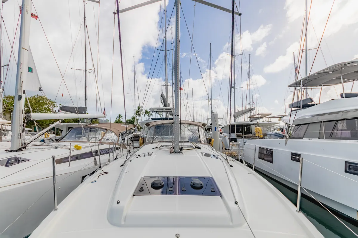 Deck of Rhythm & Blues, a Jeanneau Sun Odyssey 440 sailboat at Road Town, British Virgin Islands