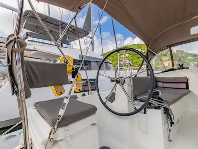 Cockpit of Rhythm & Blues, a Jeanneau Sun Odyssey 440 sailboat at Road Town, British Virgin Islands