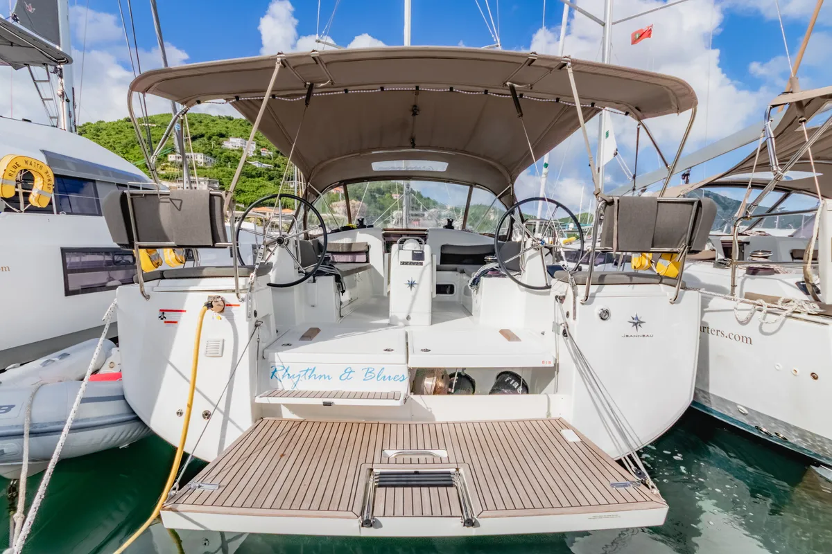 Deck of Rhythm & Blues, a Jeanneau Sun Odyssey 440 sailboat at Road Town, British Virgin Islands