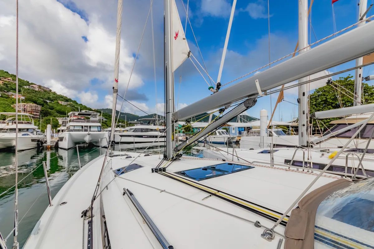 Deck of Rhythm & Blues, a Jeanneau Sun Odyssey 440 sailboat at Road Town, British Virgin Islands